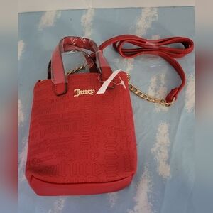 Juicy Couture Red Embossed Mini Tote with Gold Chain Accent